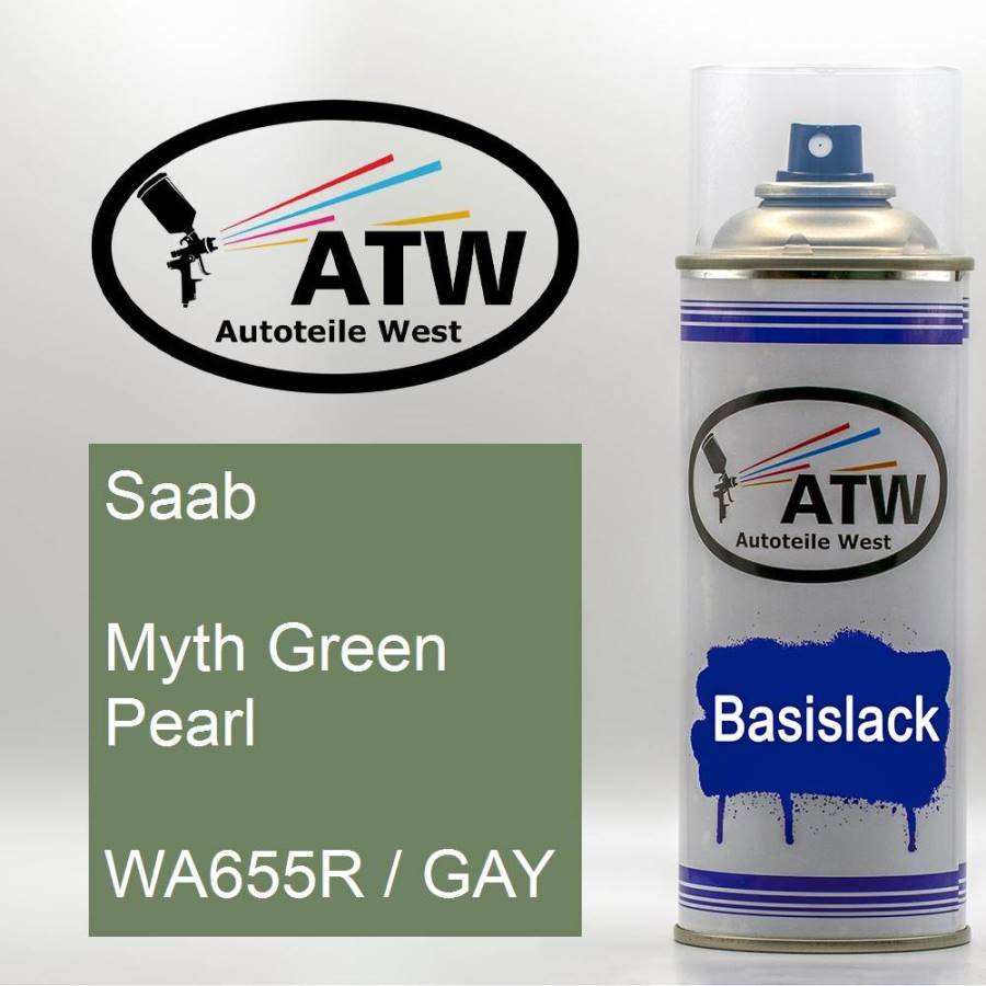 Saab, Myth Green Pearl, WA655R / GAY: 400ml Sprühdose, von ATW Autoteile West.